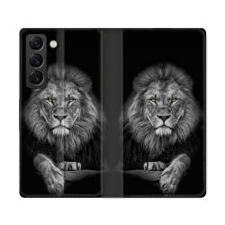 Housse Cuir Portefeuille Pour Samsung Galaxy S22 Ultra Animal Lion Majestueux