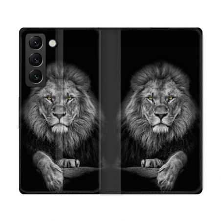 Housse Cuir Portefeuille Pour Samsung Galaxy S22 Ultra Animal Lion Majestueux