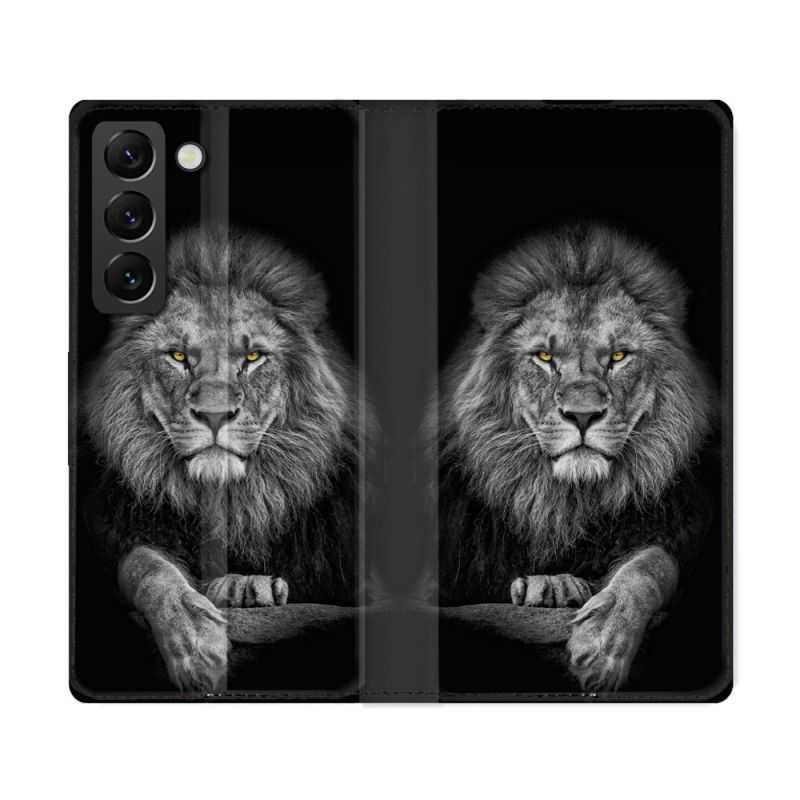 Housse Cuir Portefeuille Pour Samsung Galaxy S22 Ultra Animal Lion Majestueux