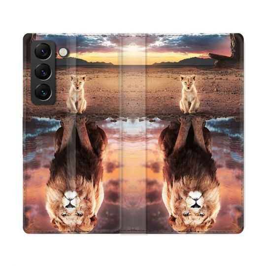 Housse Cuir Portefeuille Pour Samsung Galaxy S22 Ultra Animal Lion Reflet