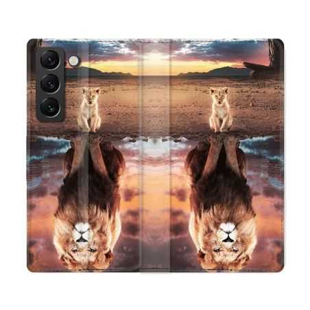 Housse Cuir Portefeuille Pour Samsung Galaxy S22 Ultra Animal Lion Reflet