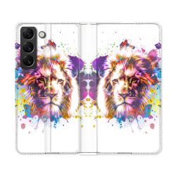 Housse Cuir Portefeuille Pour Samsung Galaxy S22 Ultra Animal Lion Tag
