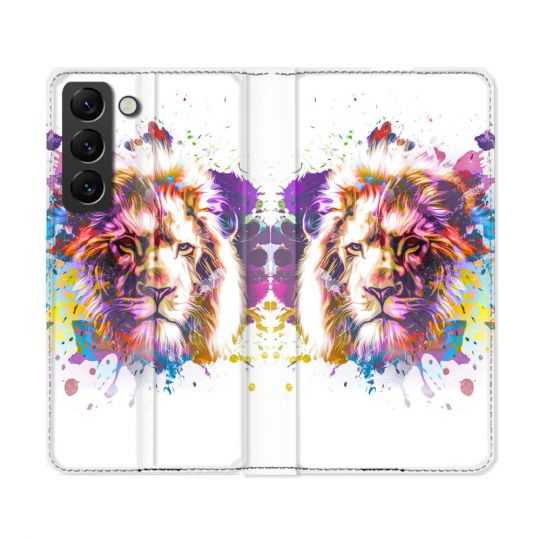 Housse Cuir Portefeuille Pour Samsung Galaxy S22 Ultra Animal Lion Tag