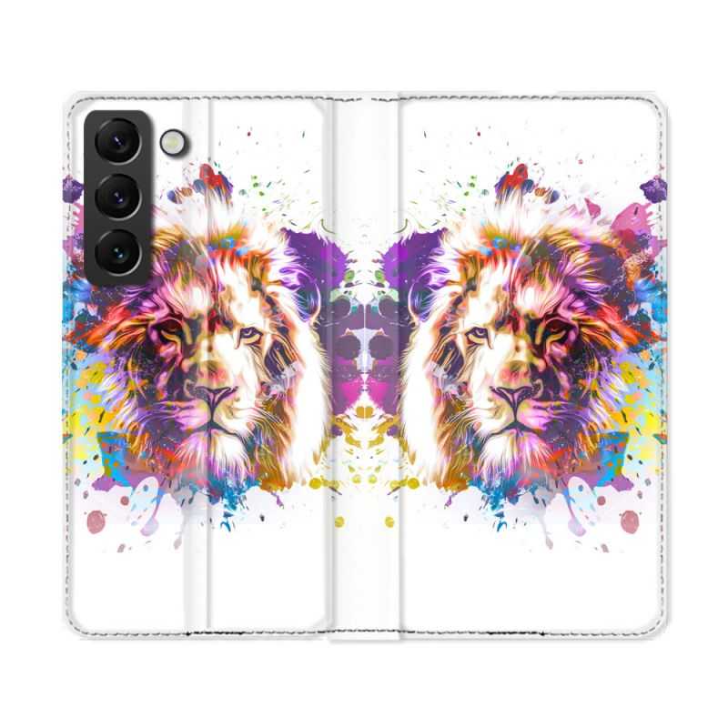 Housse Cuir Portefeuille Pour Samsung Galaxy S22 Ultra Animal Lion Tag