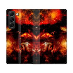 Housse Cuir Portefeuille Pour Samsung Galaxy S22 Ultra Animal Loup Espace