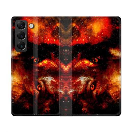 Housse Cuir Portefeuille Pour Samsung Galaxy S22 Ultra Animal Loup Espace