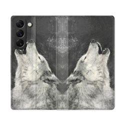 Housse Cuir Portefeuille Pour Samsung Galaxy S22 Ultra Animal Loup Hurlement