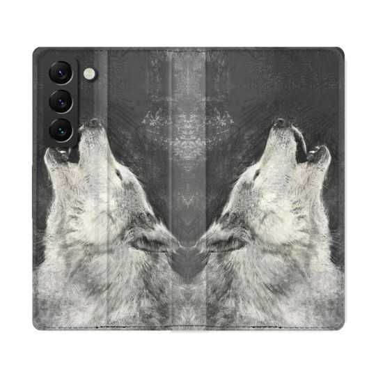 Housse Cuir Portefeuille Pour Samsung Galaxy S22 Ultra Animal Loup Hurlement