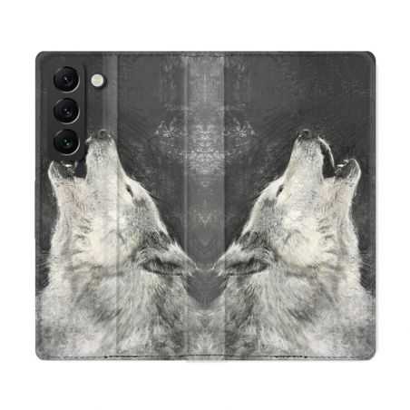 Housse Cuir Portefeuille Pour Samsung Galaxy S22 Ultra Animal Loup Hurlement