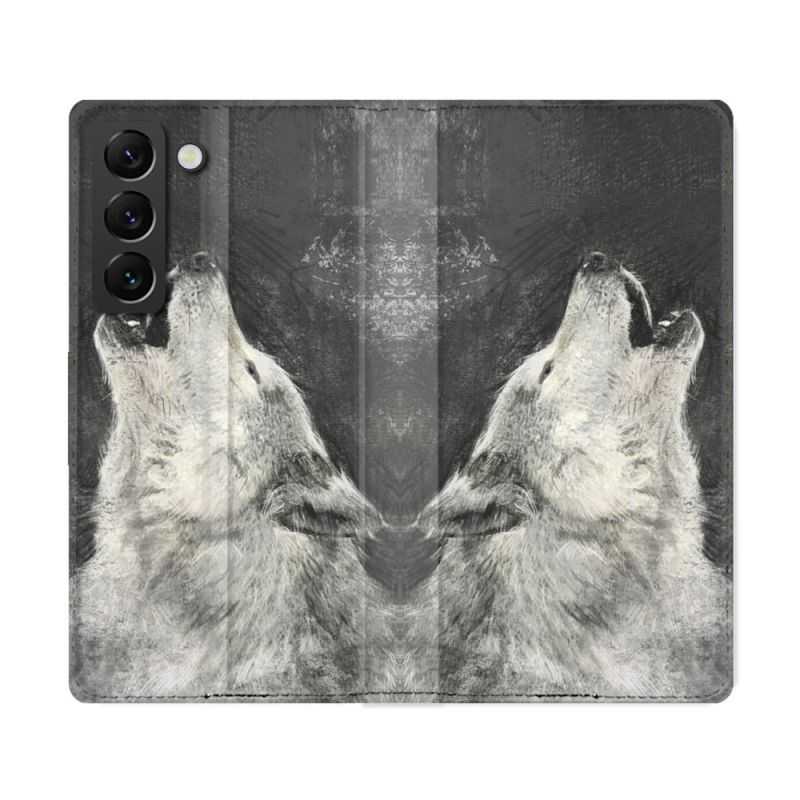 Housse Cuir Portefeuille Pour Samsung Galaxy S22 Ultra Animal Loup Hurlement