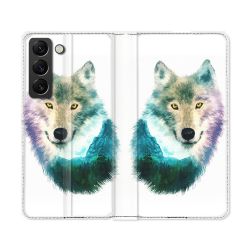 Housse Cuir Portefeuille Pour Samsung Galaxy S22 Ultra Animal Loup Montagne