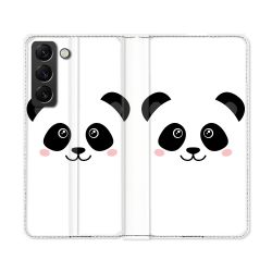 Housse Cuir Portefeuille Pour Samsung Galaxy S22 Ultra Animal Panda Blanc