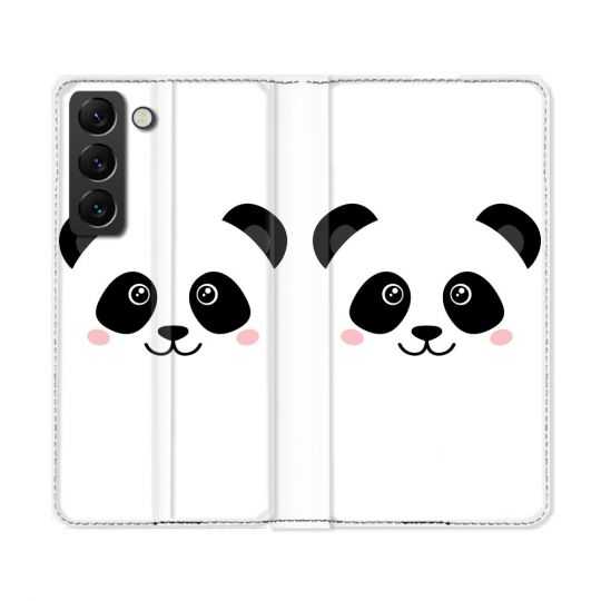 Housse Cuir Portefeuille Pour Samsung Galaxy S22 Ultra Animal Panda Blanc