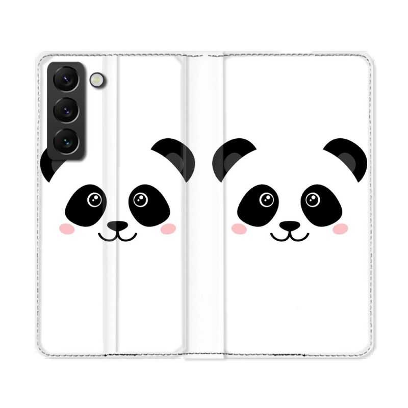 Housse Cuir Portefeuille Pour Samsung Galaxy S22 Ultra Animal Panda Blanc