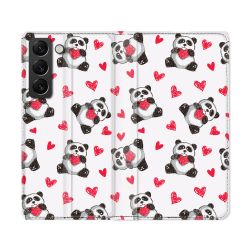 Housse Cuir Portefeuille Pour Samsung Galaxy S22 Ultra Animal Panda Cœur