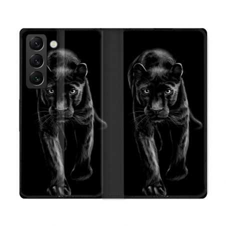 Housse Cuir Portefeuille Pour Samsung Galaxy S22 Ultra Animal Panthère Noire