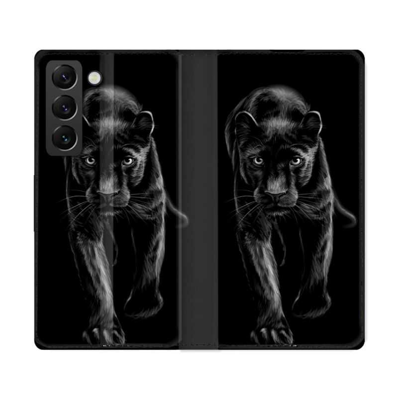 Housse Cuir Portefeuille Pour Samsung Galaxy S22 Ultra Animal Panthère Noire