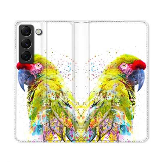 Housse Cuir Portefeuille Pour Samsung Galaxy S22 Ultra Animal Perroquet Jaune