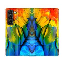 Housse Cuir Portefeuille Pour Samsung Galaxy S22 Ultra Animal Perroquet Plume