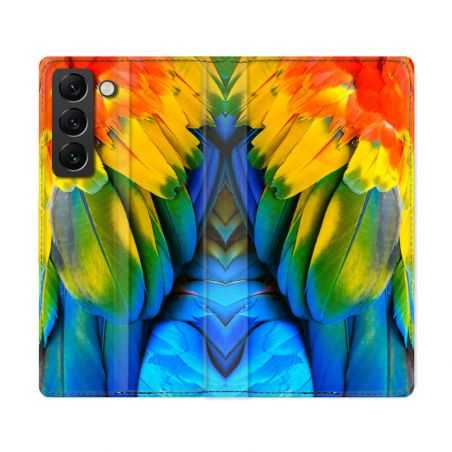Housse Cuir Portefeuille Pour Samsung Galaxy S22 Ultra Animal Perroquet Plume