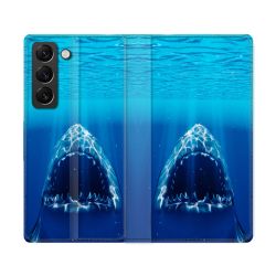Housse Cuir Portefeuille Pour Samsung Galaxy S22 Ultra Animal Requin Dent