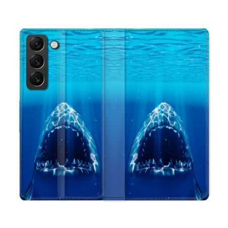 Housse Cuir Portefeuille Pour Samsung Galaxy S22 Ultra Animal Requin Dent