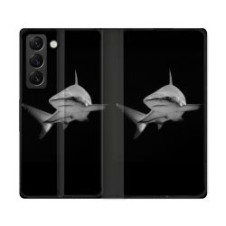 Housse Cuir Portefeuille Pour Samsung Galaxy S22 Ultra Animal Requin Sombre