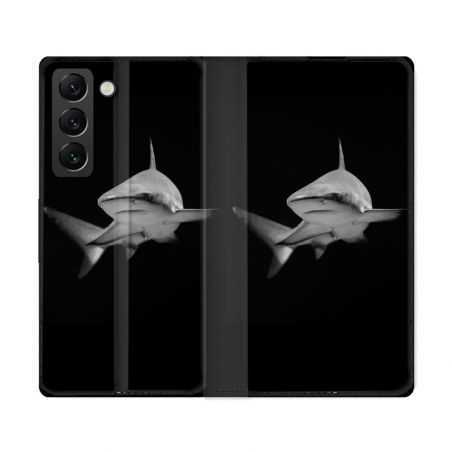 Housse Cuir Portefeuille Pour Samsung Galaxy S22 Ultra Animal Requin Sombre