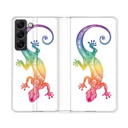 Housse Cuir Portefeuille Pour Samsung Galaxy S22 Ultra Animal Salamandre Color