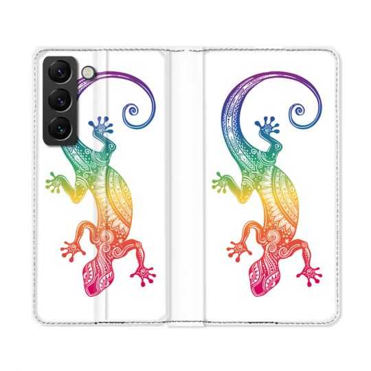 Housse Cuir Portefeuille Pour Samsung Galaxy S22 Ultra Animal Salamandre Color