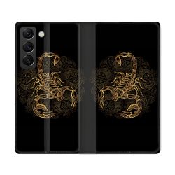 Housse Cuir Portefeuille Pour Samsung Galaxy S22 Ultra Animal Scorpion Fresque
