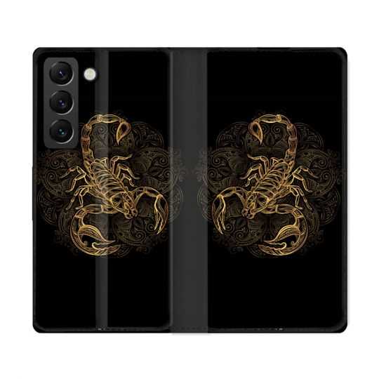 Housse Cuir Portefeuille Pour Samsung Galaxy S22 Ultra Animal Scorpion Fresque