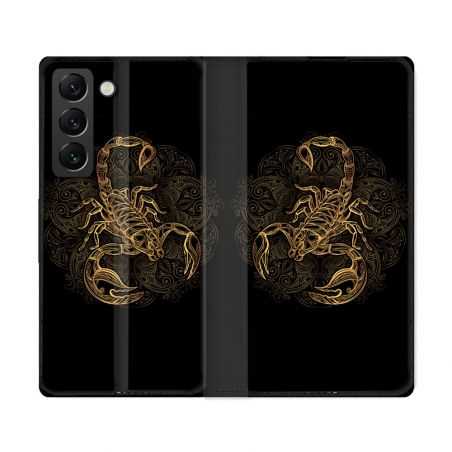 Housse Cuir Portefeuille Pour Samsung Galaxy S22 Ultra Animal Scorpion Fresque