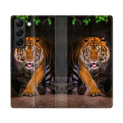 Housse Cuir Portefeuille Pour Samsung Galaxy S22 Ultra Animal Tigre Jungle