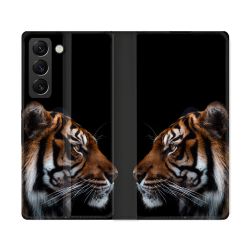 Housse Cuir Portefeuille Pour Samsung Galaxy S22 Ultra Animal Tigre Noir