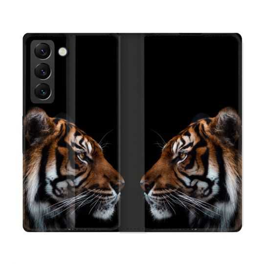 Housse Cuir Portefeuille Pour Samsung Galaxy S22 Ultra Animal Tigre Noir