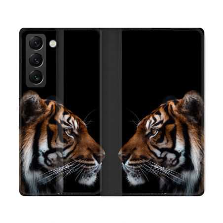 Housse Cuir Portefeuille Pour Samsung Galaxy S22 Ultra Animal Tigre Noir