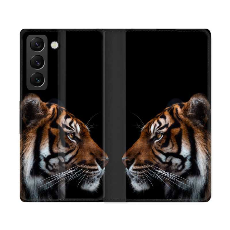 Housse Cuir Portefeuille Pour Samsung Galaxy S22 Ultra Animal Tigre Noir