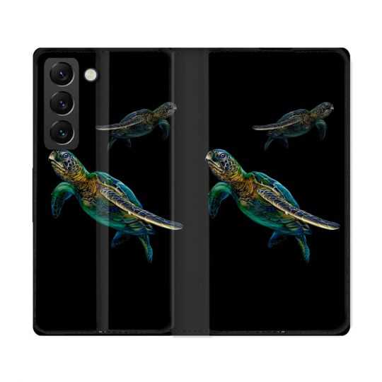 Housse Cuir Portefeuille Pour Samsung Galaxy S22 Ultra Animal Tortue Noire multicolore