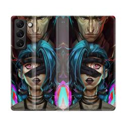 Housse Cuir Portefeuille Pour Samsung Galaxy S22 Ultra Arcane Jynx Bleu