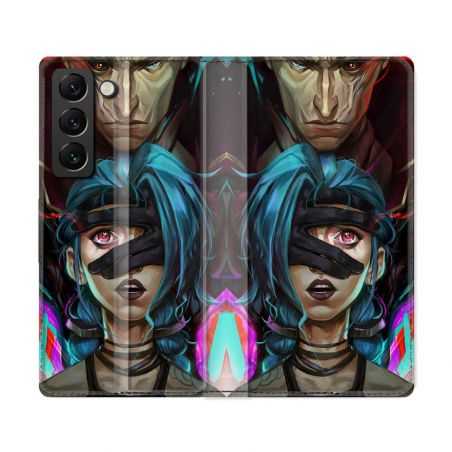 Housse Cuir Portefeuille Pour Samsung Galaxy S22 Ultra Arcane Jynx Bleu
