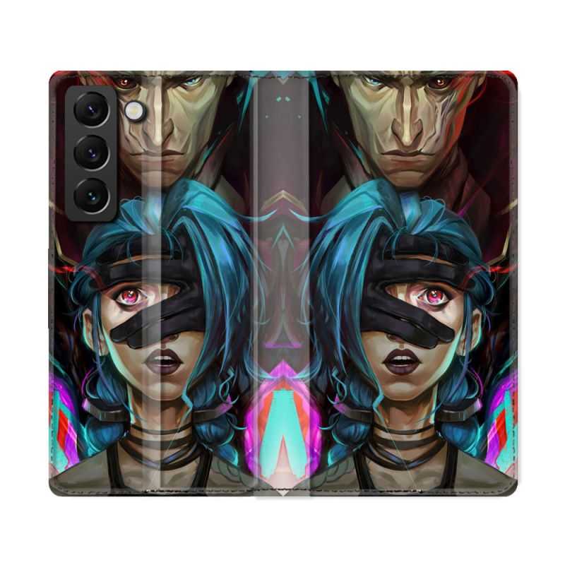 Housse Cuir Portefeuille Pour Samsung Galaxy S22 Ultra Arcane Jynx Bleu