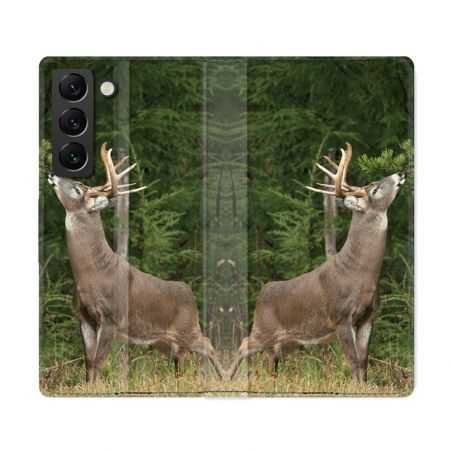 Housse Cuir Portefeuille Pour Samsung Galaxy S22 Ultra Chasse Cerf