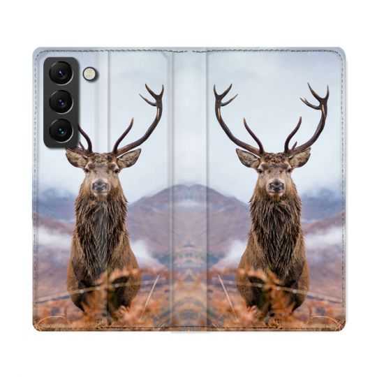 Housse Cuir Portefeuille Pour Samsung Galaxy S22 Ultra Chasse Chevreuil Montagne