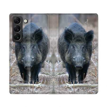 Housse Cuir Portefeuille Pour Samsung Galaxy S22 Ultra Chasse Sanglier Pin