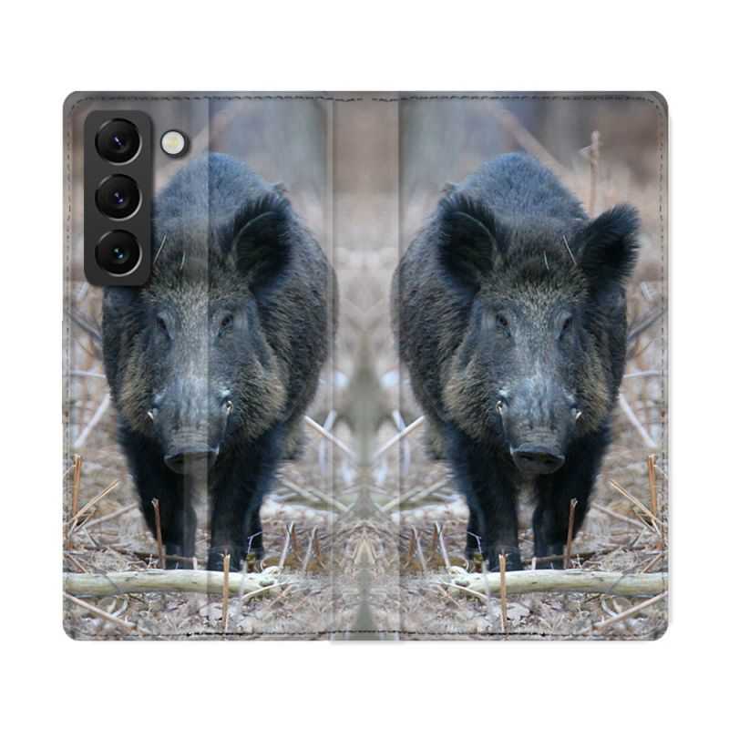 Housse Cuir Portefeuille Pour Samsung Galaxy S22 Ultra Chasse Sanglier Pin