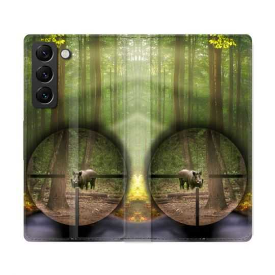 Housse Cuir Portefeuille Pour Samsung Galaxy S22 Ultra Chasse Sanglier Viseur