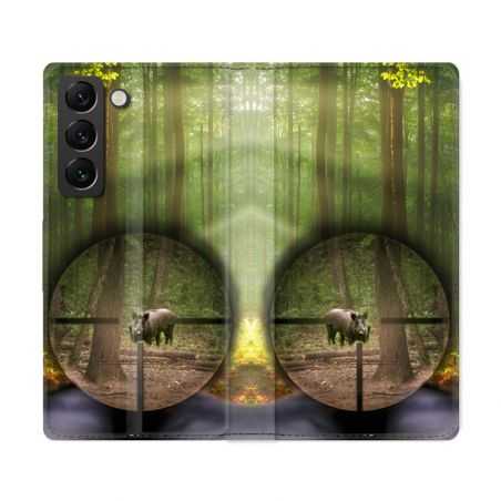 Housse Cuir Portefeuille Pour Samsung Galaxy S22 Ultra Chasse Sanglier Viseur