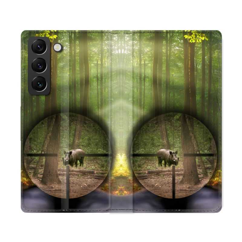 Housse Cuir Portefeuille Pour Samsung Galaxy S22 Ultra Chasse Sanglier Viseur