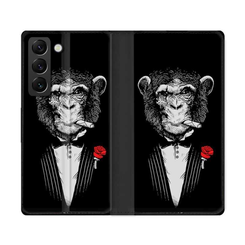 Housse Cuir Portefeuille Pour Samsung Galaxy S22 Ultra Decale Singe Mafia